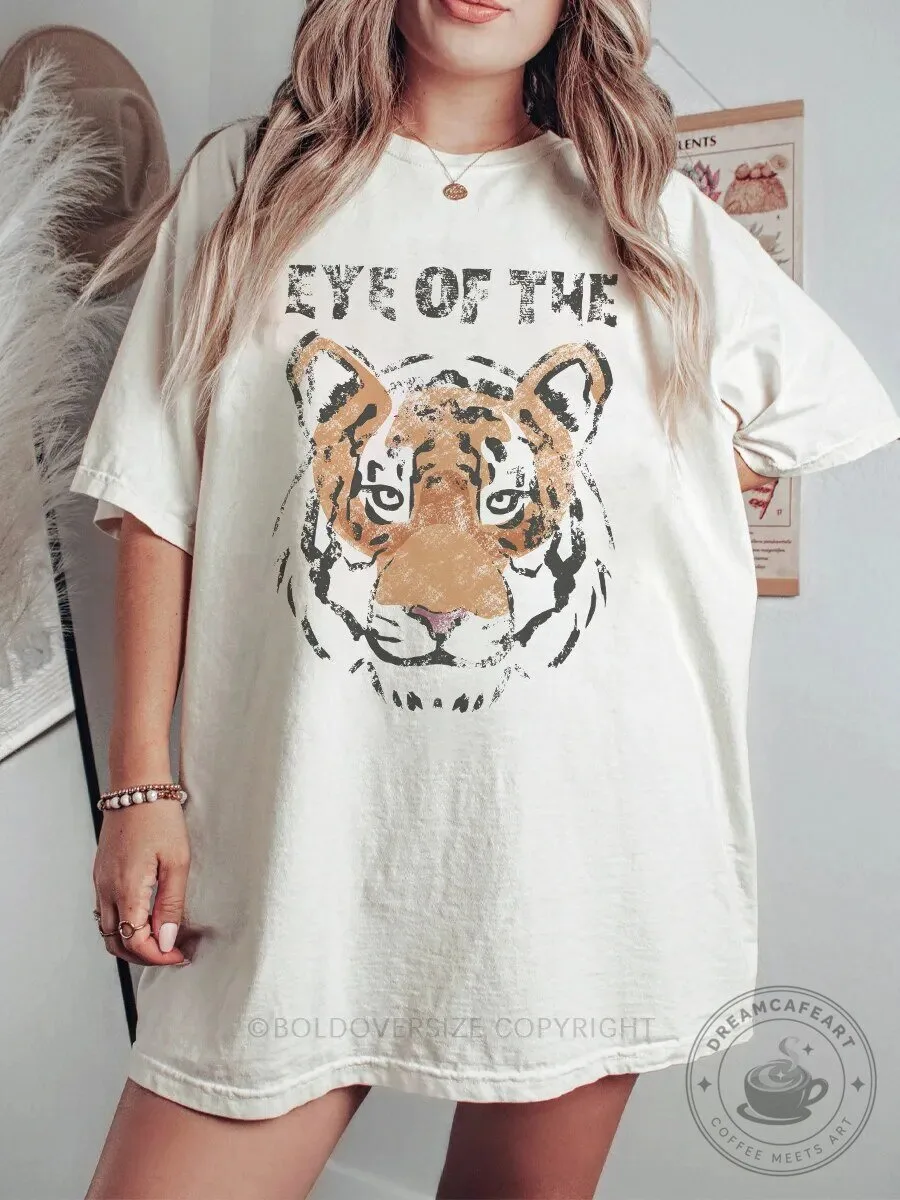 Eye Of The Tiger Vintage Distressed Graphic Oversized T-Shirt