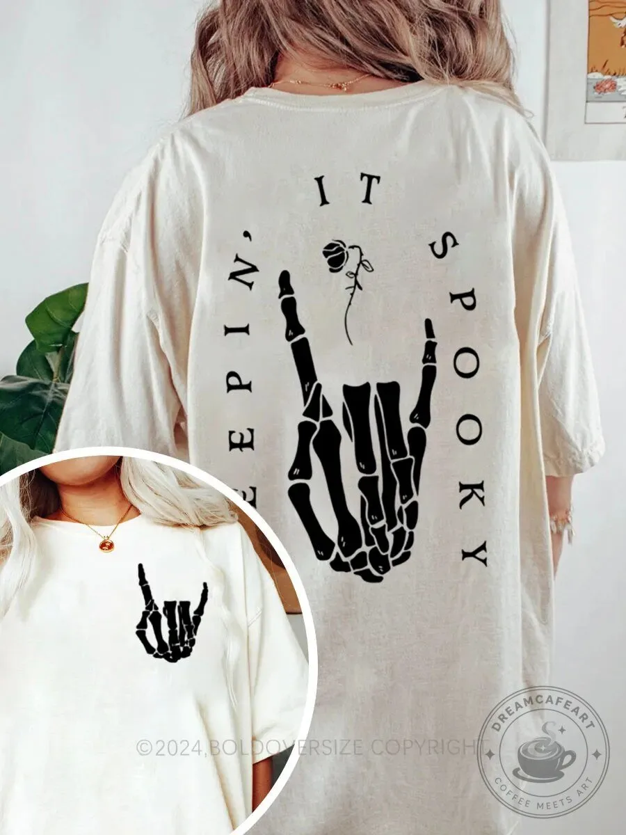Vintage Skeleton Hand Rock and Roll Halloween Keepin' It Spooky T-Shirt