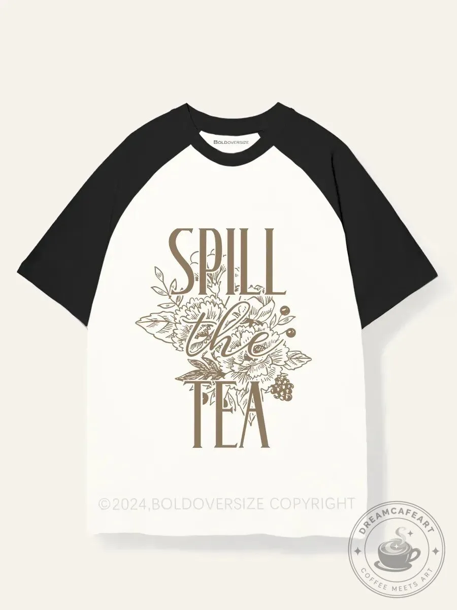 Vintage Spill The Tea Floral Design Raglan Short Sleeve T-Shirt