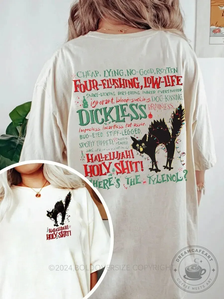 Hallelujah Holy Shit Christmas Cat Funny Holiday T-Shirt