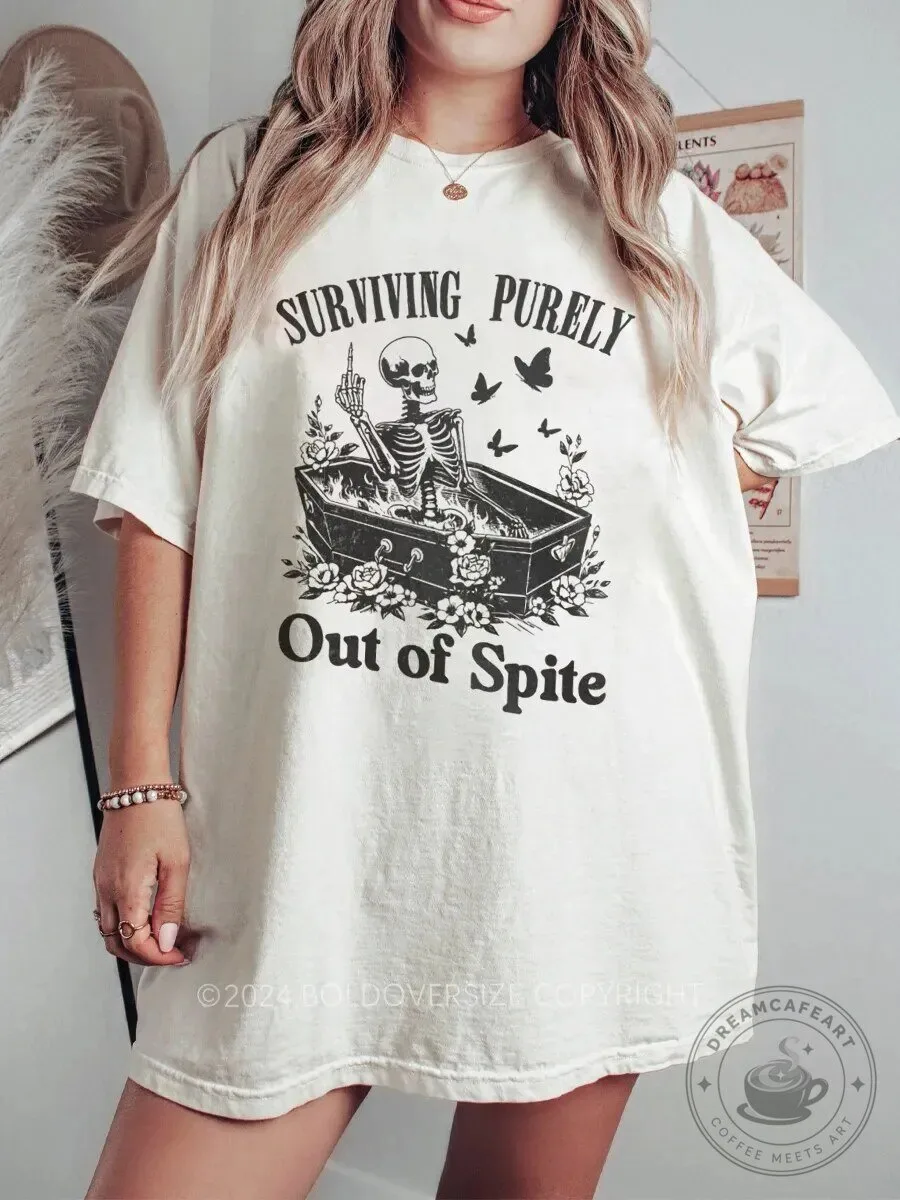 Surviving Purely Out of Spite Skeleton Middle Finger Funny T-Shirt